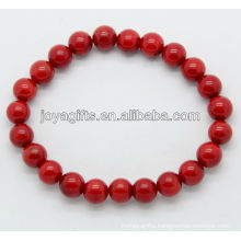 8MM Red Coral Round Beads Bracelet